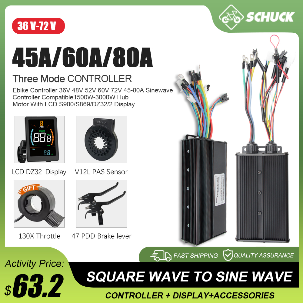 Sine Wave Controller 48V 72V 80A - E-Bike 3Mode 48V 52V 60V 72V